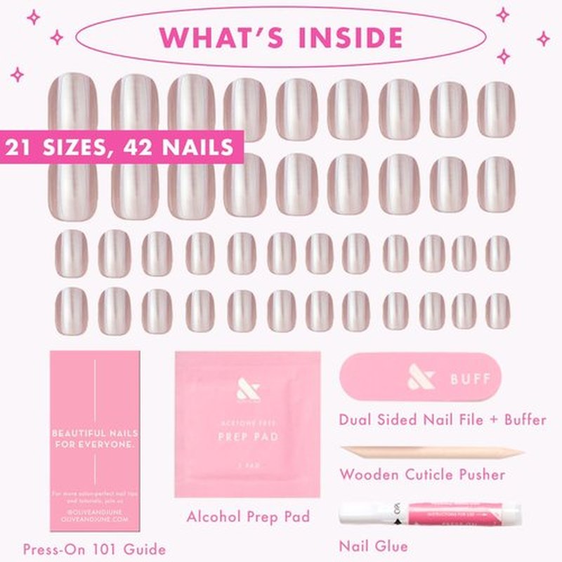 Olive & June Mani Minimalist Instant Press-On Nails | (Glue) Extra Short, Squoval 42 Fake Nails, 21 Sizes | Non-Toxic, Long-Lasting Barely-There Look | Salon-Quality at Home | Taupe Jelly Chrome