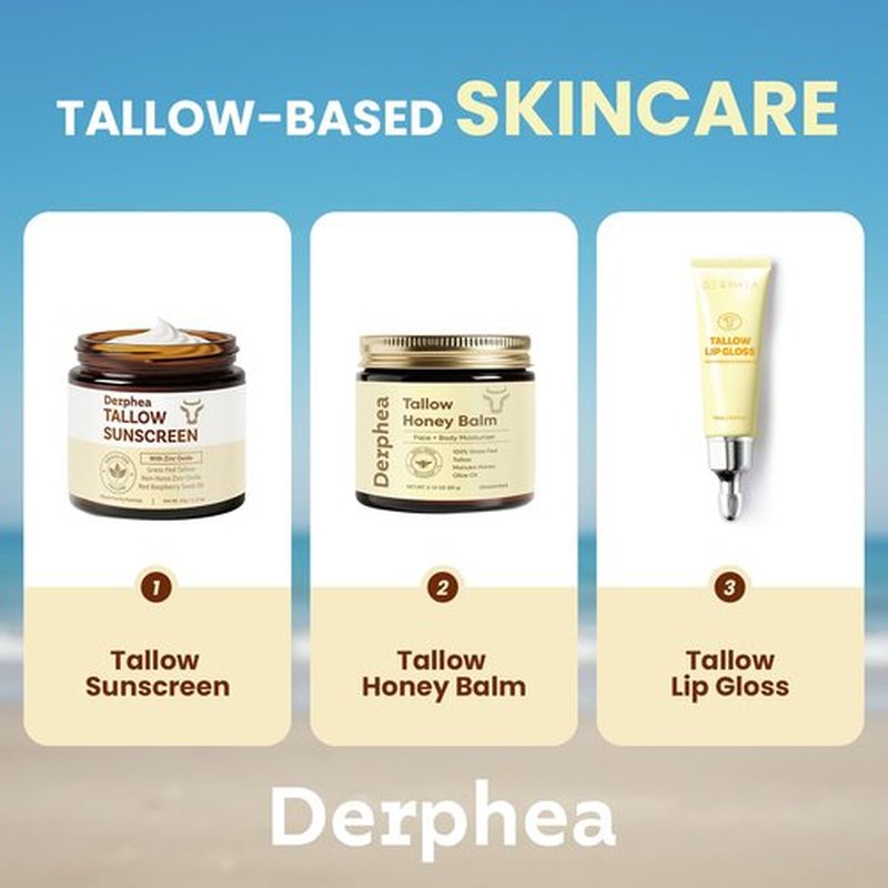 Organic Beef Tallow Lip Balm – 8H Moisturizing for Dry Lips, Glossy Shine & Soft Lips - Overnight Lip Mask & Daytime Moisturizer with Shea Butter & Vitamin E, 2 Tubes