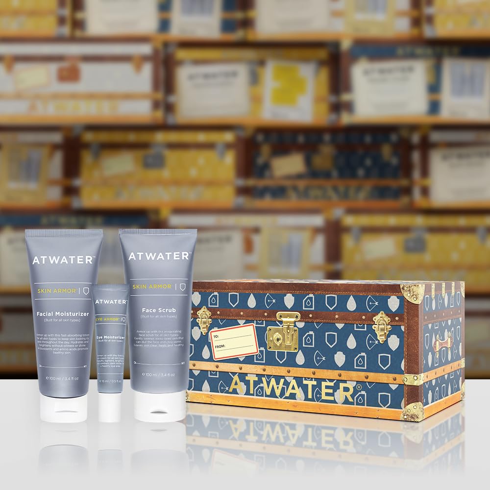 ATWATER Midnight Voyage Gift Set – 3-Piece Men’s Skincare Kit with Face Scrub, Eye Cream & Facial Moisturizer, Clean Skincare Set for Travel & Daily Hydration