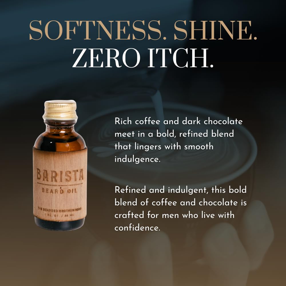 The Bearded Brotherhood TBB Barista Beard Oil – Rich Coffee & Dark Chocolate Scent – Premium Conditioning Oil for Soft, Healthy & Itch-Free Beards, 1 oz