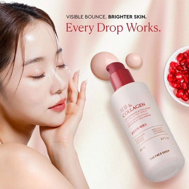 The Face Shop Pomegranate & Collagen Serum - Firm & Hydrate Skin - Reduces Fine Lines - Korean Skincare