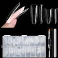 Fcozpjk Sandwich Dual Nail Forms for Builder Gel, 180PCS Nail Forms with Brush Pen File Polygel Extension Tools Kit Top & Bottom Dual Form System Guide Lines Tips Professional Manicure Supply (Almond)