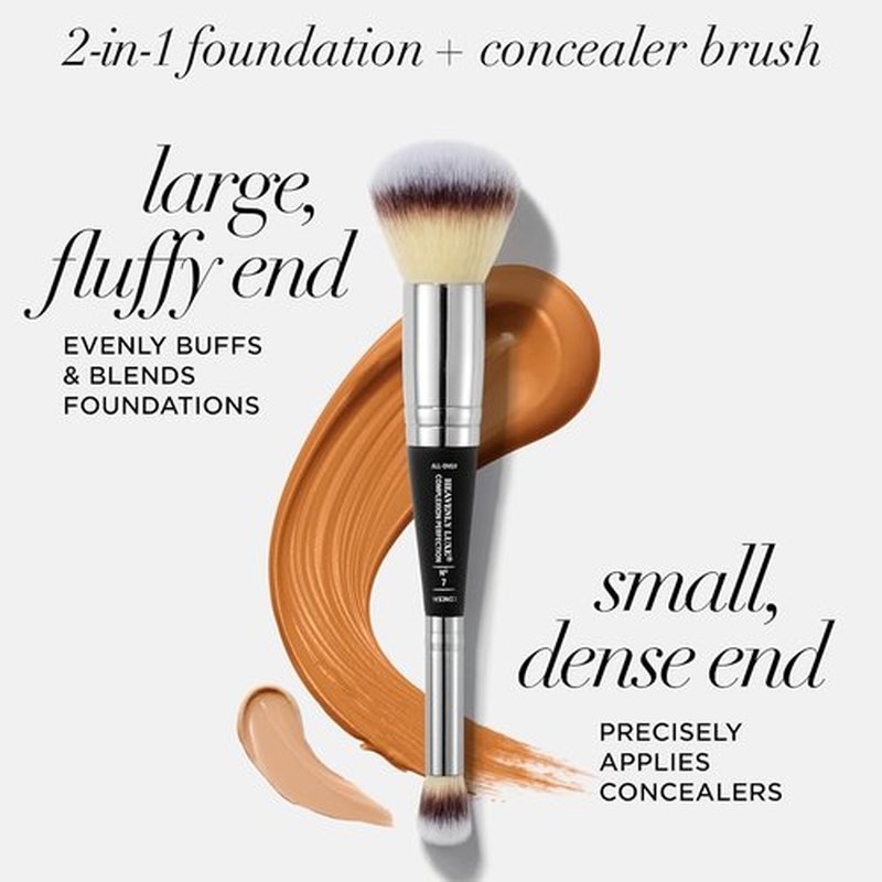 IT Cosmetics CC+ Cream - Full Coverage Foundation with SPF 50+ for Natural Finish | Neutral Tan - 1.08 fl oz & Concealer Brush #7 for Flawless Blending