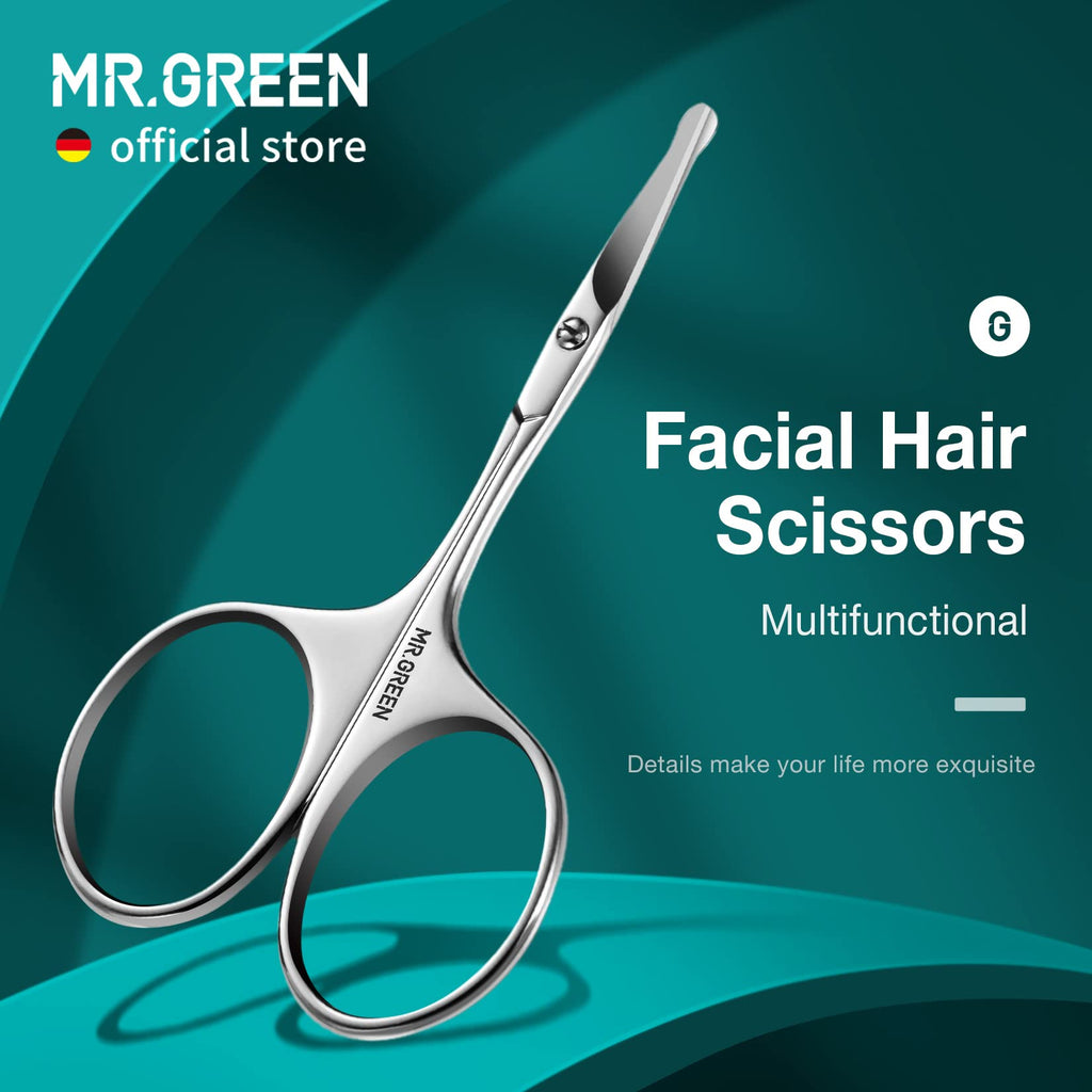 MR.GREEN Facial Hair Scissors Rounded Nose Hair Scissors Stainless Steel Mustache Beard Eyebrows Eyelashes Trimming Clippers (Mr-2002)