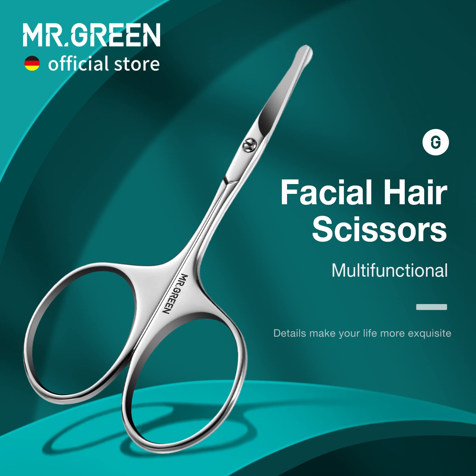 MR.GREEN Facial Hair Scissors Rounded Nose Hair Scissors Stainless Steel Mustache Beard Eyebrows Eyelashes Trimming Clippers (Mr-2002)