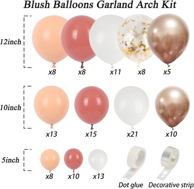 RUBFAC Blush Pink Balloon Garland Arch Kit - 130pcs for Birthday, Baby Shower & Boho Party Decor