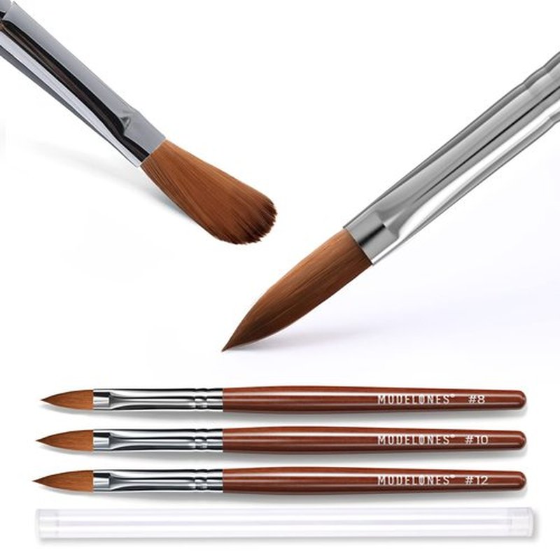 Modelones Kolinsky Acrylic Nail Brush Set, Size 8/10/12 Round Shaped Nail Brushes for Acrylic Powder, Gel Polish, Extension Gel, 3D Carving & Detailing Design with Wooden Handle Salon & DIY Use