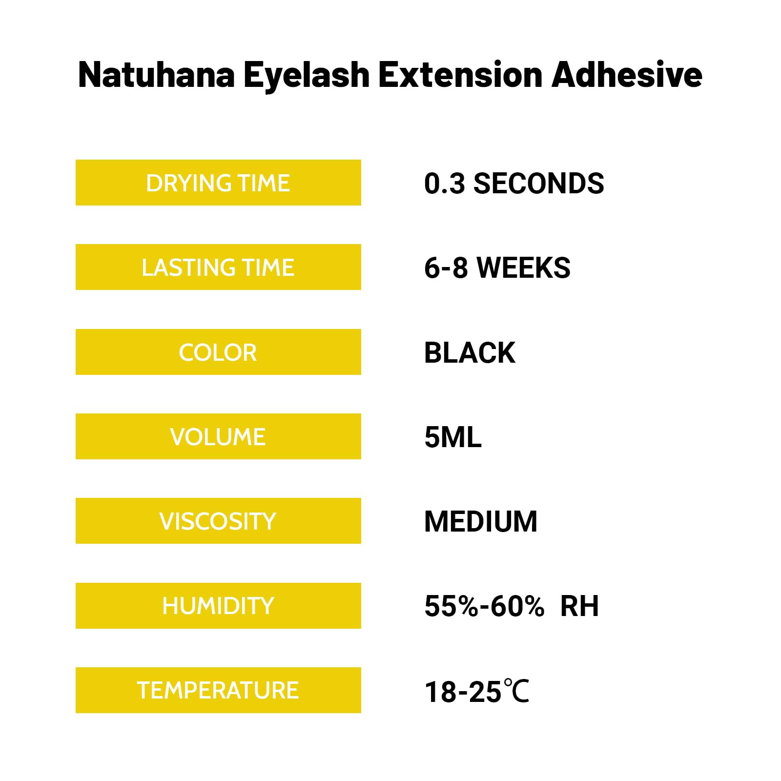 NATUHANA Eyelash Extension Glue 3 Sec Drying (0.17fl.oz / 5ml)/3 Weeks Retention,Waterproof No Irritation Lash Extension Glue for Adhesive Personal DIY or Professional,Black