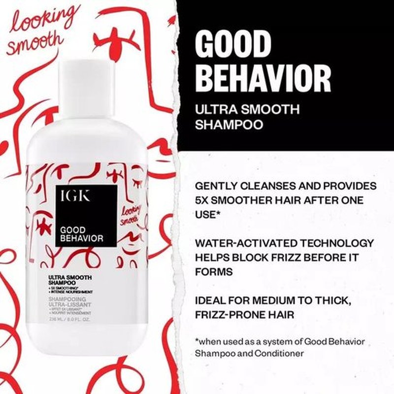 IGK GOOD BEHAVIOR Ultra Smooth Shampoo - Control Frizz, Add Shine & Silkiness | 33.8 Oz