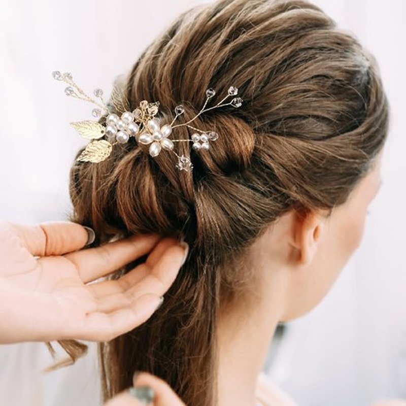10 Pieces Gold Leaf Bridal Hair Pins, Wedding Headpiece Hair Jewelry with Pearl Rhinestone Wedding Hair Accessories for Bride Bridesmaids Flower Girls(Pearl)