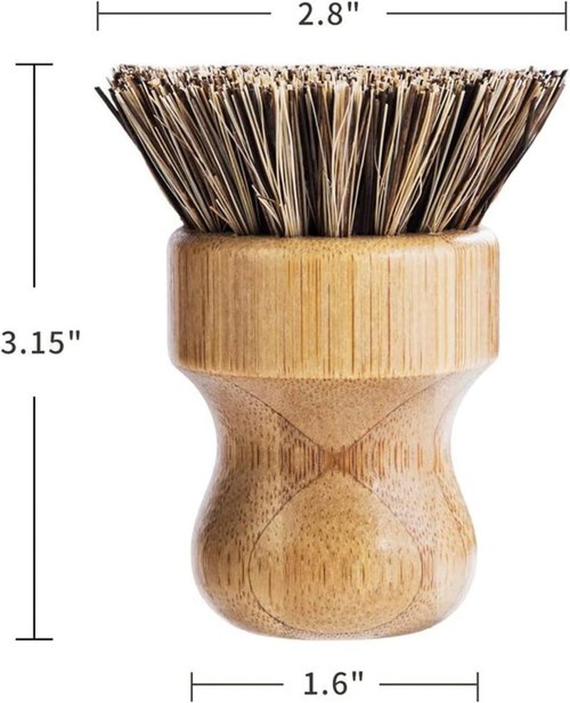 Bamboo Palm Pot Brush Set - Durable Mini Dish Scrubber Kit with Union & Tampico Fiber | 3 Packs