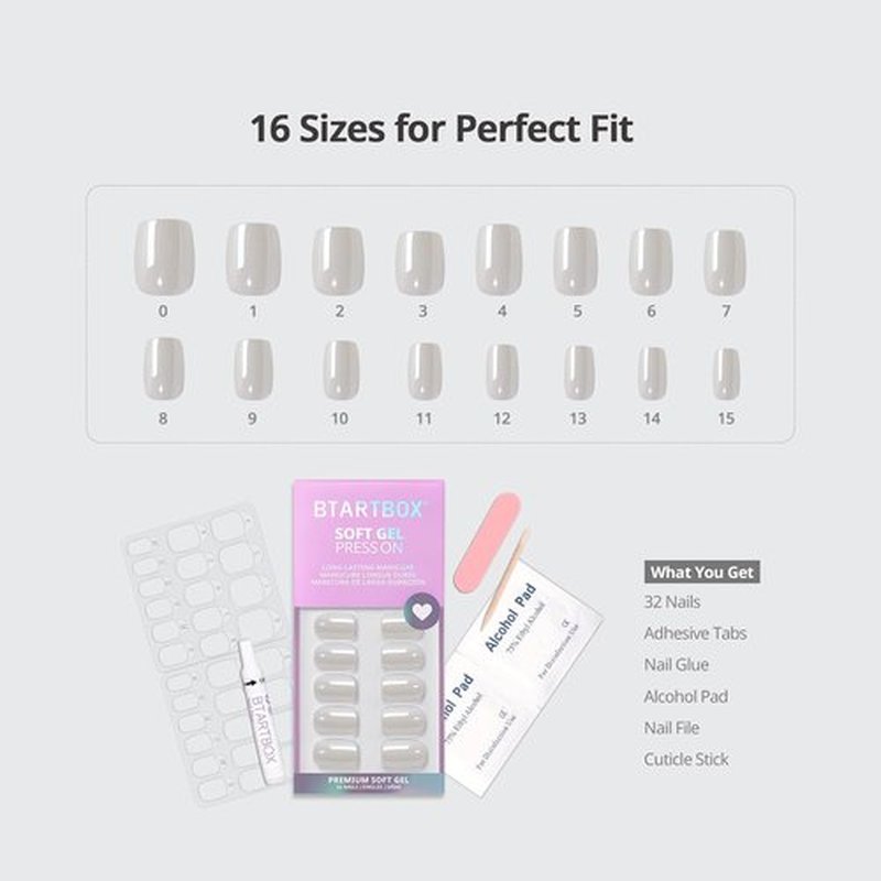 BTArtbox Press On Nails - Short White Soft Gel Nail Tips | Reusable Square Chrome Design in 15 Sizes - 30 Piece Kit