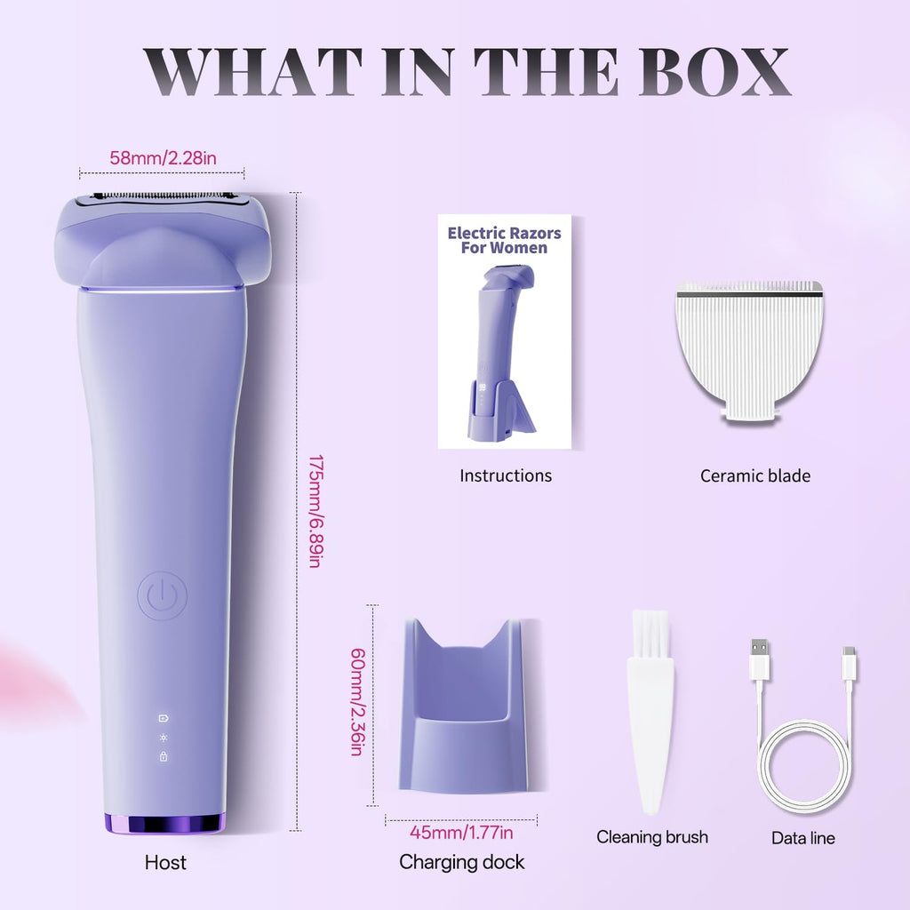 Krofaue Bikini Trimmer for Women, Gentle Painless Electric Razor for Silk Skin, IPX6 Waterproof Pubic Hair Trimmer & Body Shaver, Easy to Use & Clean, for Arms, Legs, Underarms, Private Area