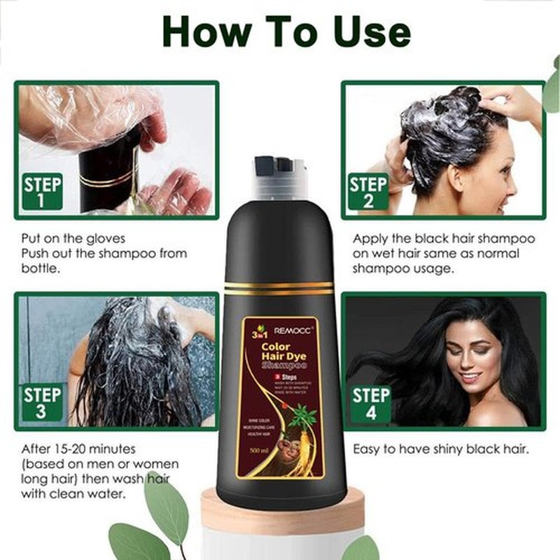 Instant Brown Hair Dye Shampoo for Women Men, Hair Coloring Shampoo for Gray Hair, 500ml Herbal Ingredients 3 in 1 Brown Hair Dye - 100% Gray Coverage Coloring in Minutes 16.9 Fl Oz