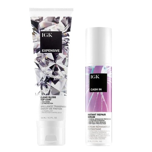 IGK Expensive Clear Gloss Top Coat & Cash In Instant Repair Serum - Vegan & Cruelty-Free | 4.2 oz + 1.7 oz Pack