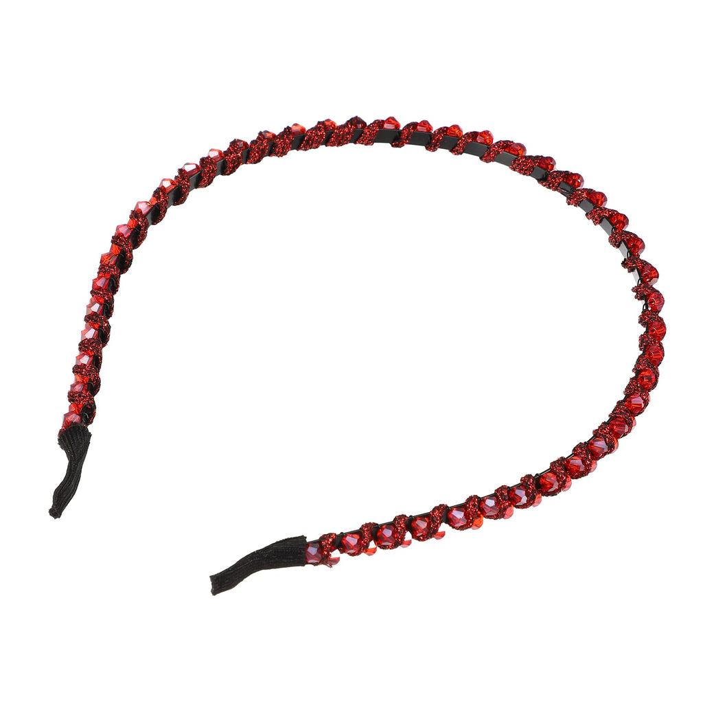 VOCOSTE 1 Pcs Rhinestone Hair Hoop Headband, Hairband for Women, Red, 0.24 Inch Wide