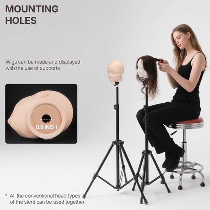 Mannequin Head for Wig Making,Styling and Display,Pro Practice Training Head for Make Up and Lash Extention,Cosmetology Face Head,2-in-1 Multifunctional Wig Head (Beige,22 Inch)