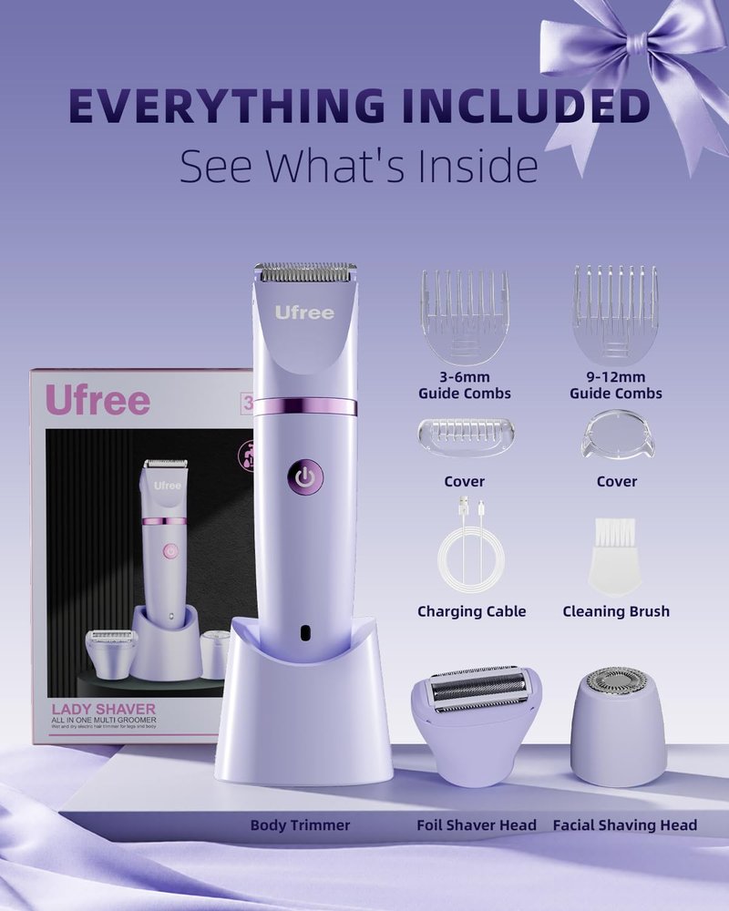 Ufree Bikini Trimmer - Rechargeable Electric Razor for Women | Waterproof IPX7, Purple Color