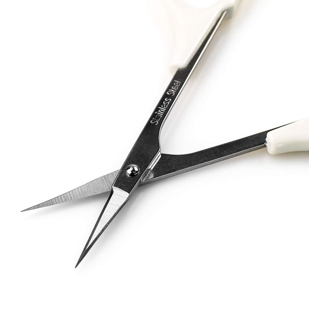 Humbee Eyebrow Scissors Self Care Tools Small Scissors for Facial, Nose, Eyebrow, Mustache, and Beard Hair Trimming & Grooming, Straight Edge, White Short Cap