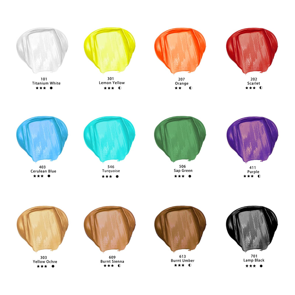 Artecho 12 Colors Acrylic Paint Set 500ml / 17oz Large Bottle