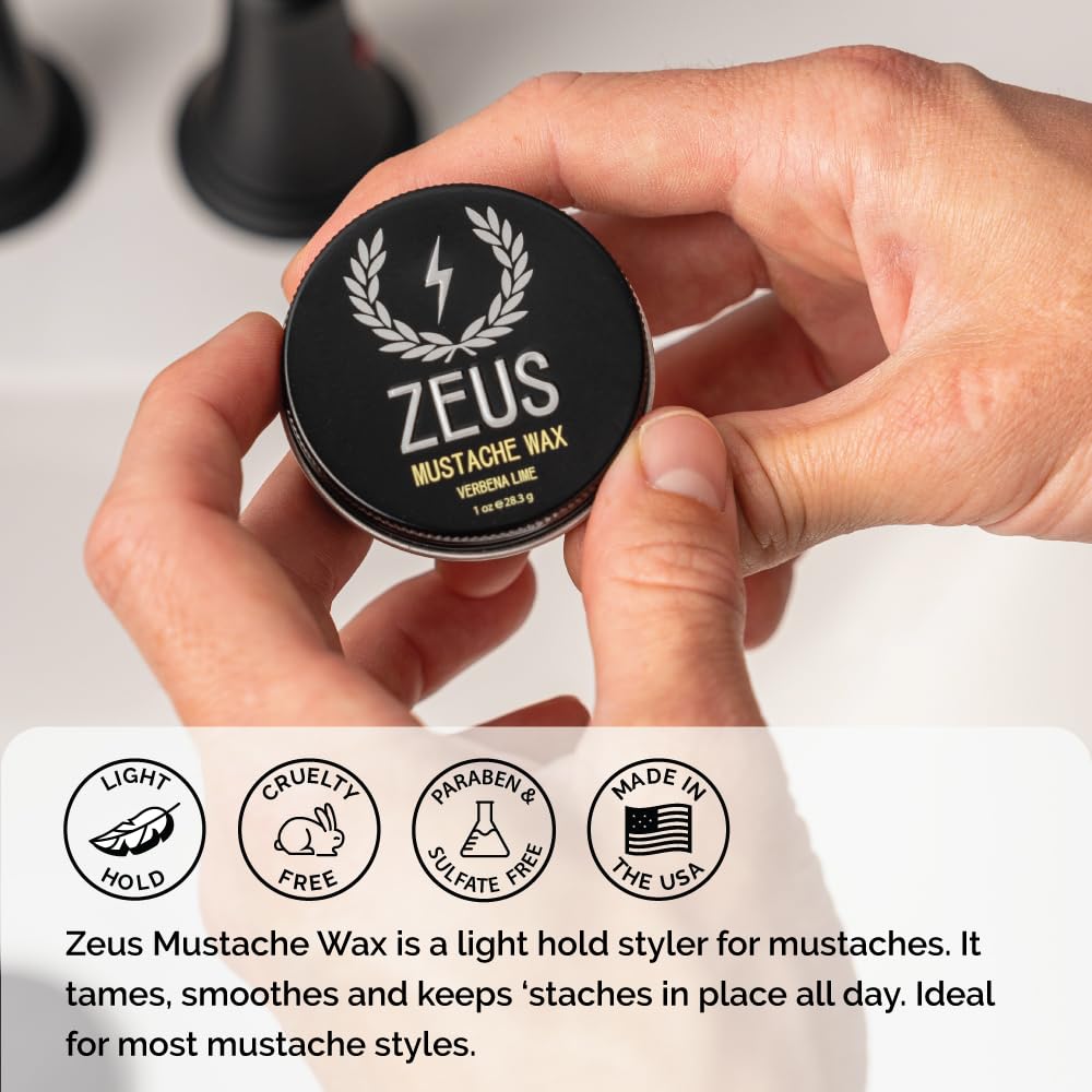 ZEUS Mustache Wax for Men with Beeswax, Grape Seed & Shea Butter (3 Pack)