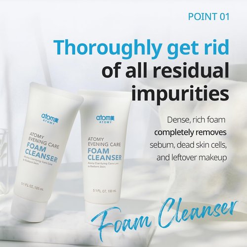 A.T.O.M.Y Evening Care Foam Cleanser, Moisturizing Face Wash with Natural Extracts, 5.1 Fl Oz