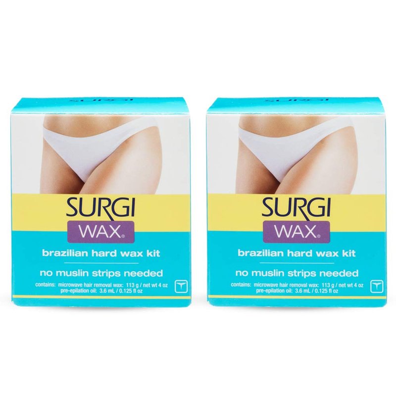 Surgiwax Brazilian Hard Wax Kit - Microwaveable Wax Strip-Free Formula for Bikini & All Hair Types, At-Home Waxing Kit for Women Hair Removal, 4 Oz, 2 Pack