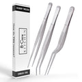 8-CREW KITCHEN Culinary Stainless Steel Tweezers, 6-inch Set of 3 Chef Precision Tongs for Plating, Decorating, Food Design, Bar and Multi-Purpose