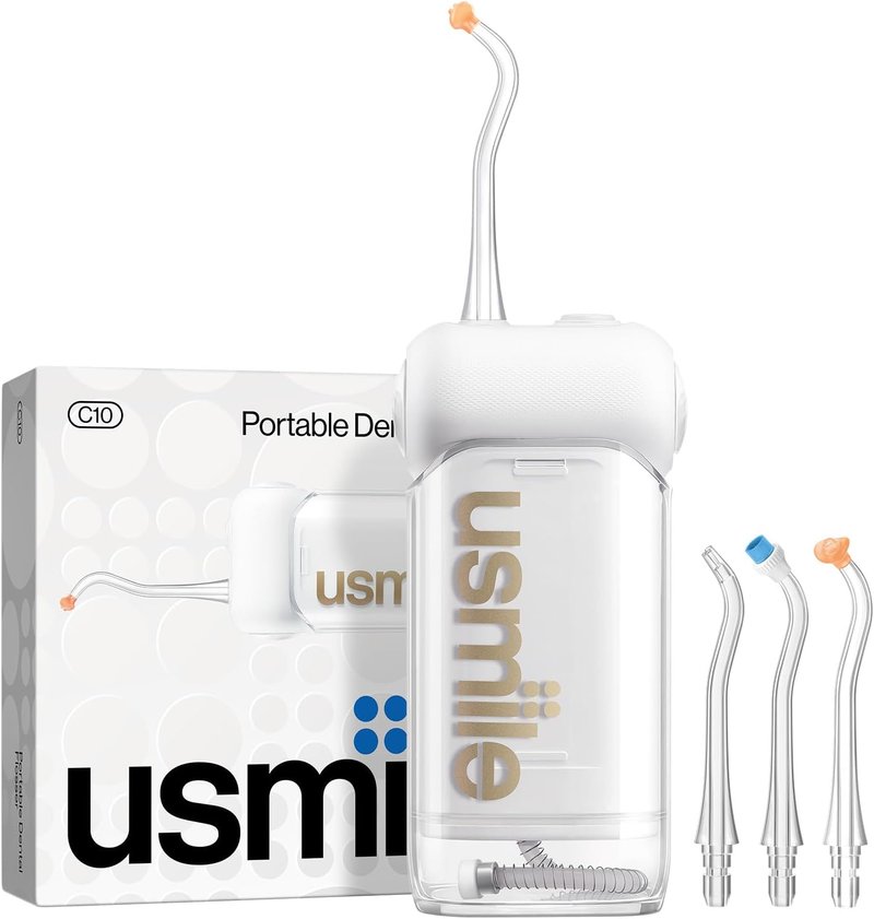 Usmile C10 Portable Water Flosser - Travel-Friendly Design, 95-Day Battery Life, 4 Modes, 180ml Tank | IPX7 Waterproof, Ideal for Braces & Sensitive Gums (White)