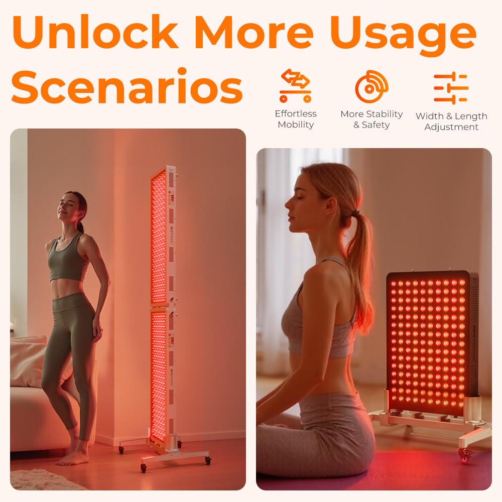 Compatible Red Light Therapy Stand, Mobile Stand for Red Near Infrared Light Therapy Devices, Home & Commercial Use, Adjustable Length and Width, Wheel Locks, Easy to Install, Fits 99% of Panels