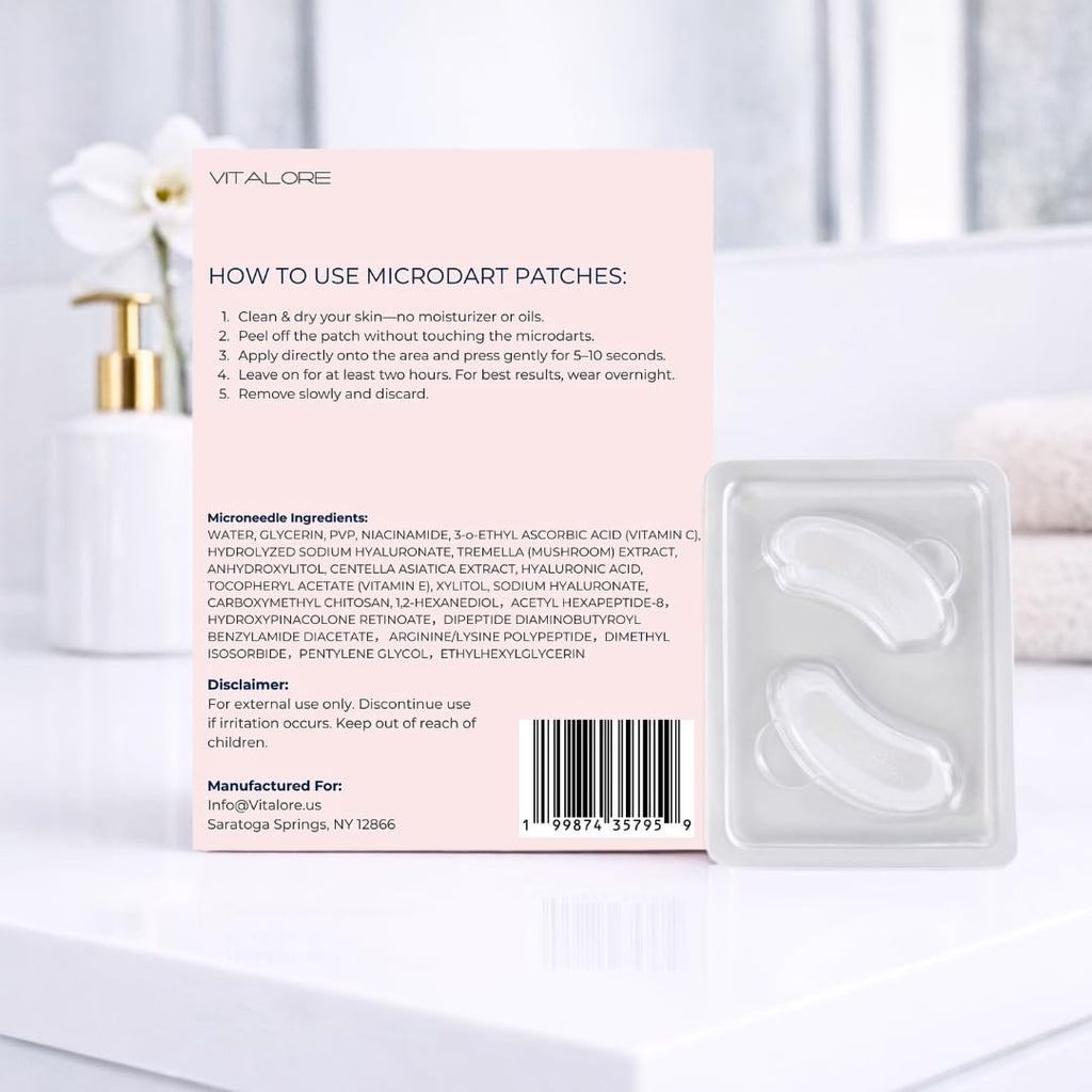 Vitalore Microdart Under Eye Patches for Dark Circles and Puffiness Advanced Peptide Under Eye Mask with Niacinamide, Tremella, Vitamin C & E Serum-Infused Micro Eye Pads 16 ct. (8 Pair)