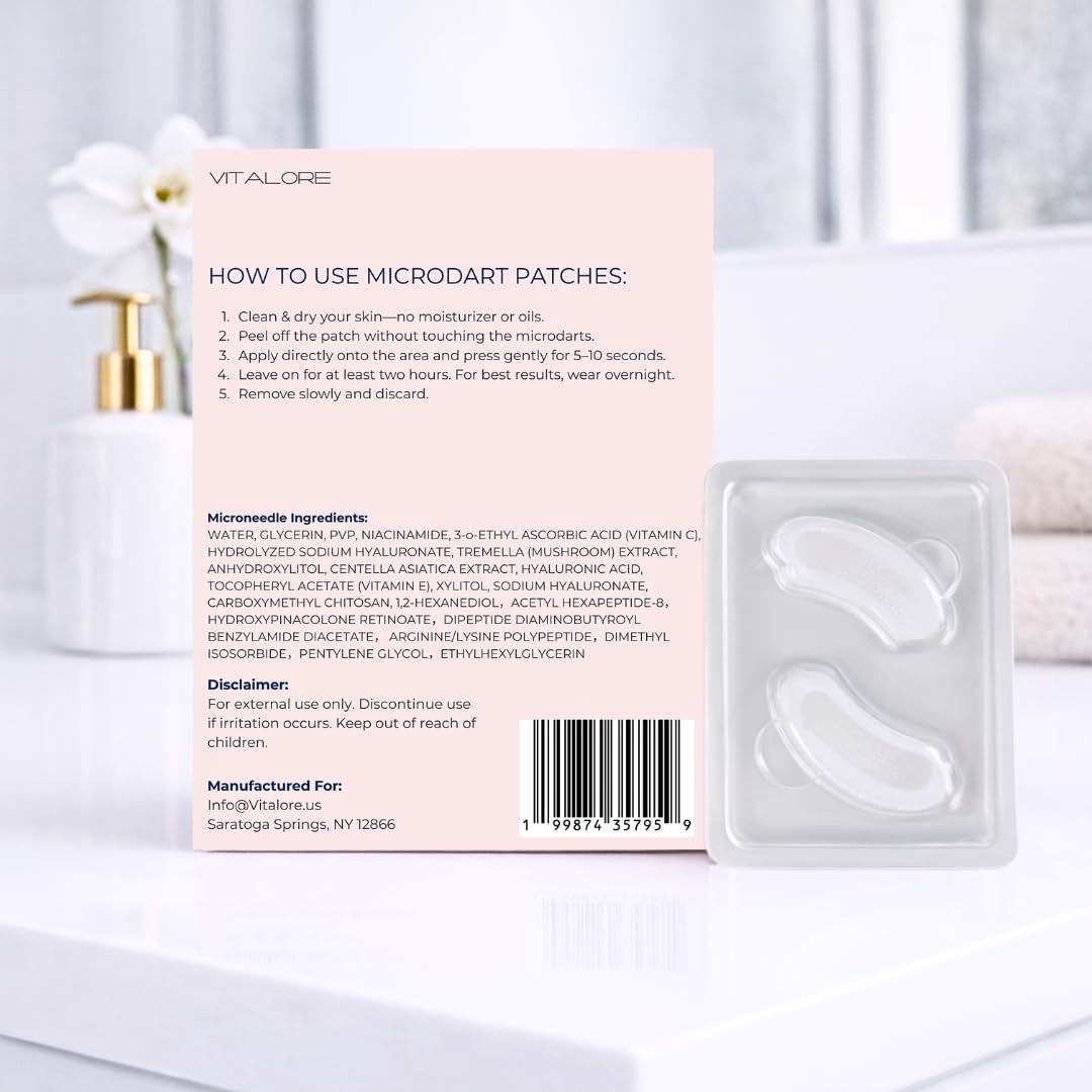 Vitalore Microdart Under Eye Patches for Dark Circles and Puffiness Advanced Peptide Under Eye Mask with Niacinamide, Tremella, Vitamin C & E Serum-Infused Micro Eye Pads 16 ct. (8 Pair)