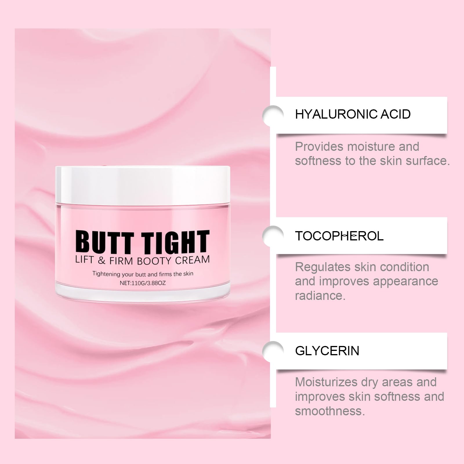 KunMan Butt Tight Lift Cream, Cellulite Cream, Firm and Smooth Booty Skin, Tighten the Leg Skin, Reduce Loose and Crepey, Bum Mask for Booty, Thighs, Belly & Arms 3.38 fl oz