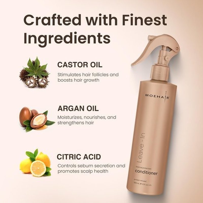MOEHAIR Leave-In Conditioner - Infused with Proteins & Argan Oil | 12 Fl. Oz. Curly Hair Detangler & Softener