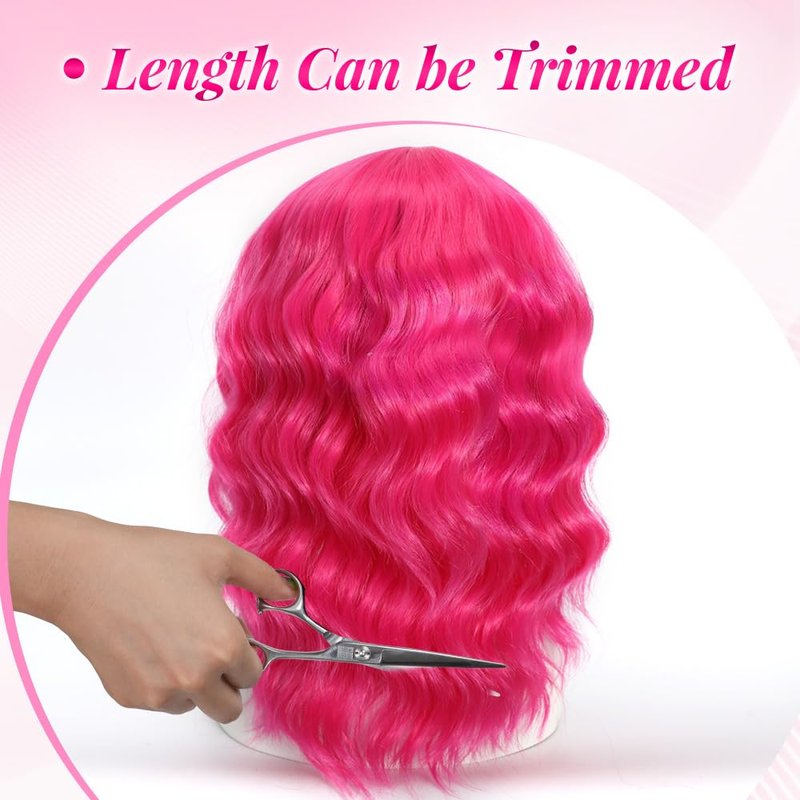 Ucubb Short Bob Wavy Wig with Bangs for Women Loose Curly Wig Look natural Shoulder Length Bob Synthetic Cosplay Wig for Girl Colorful Costume Wigs