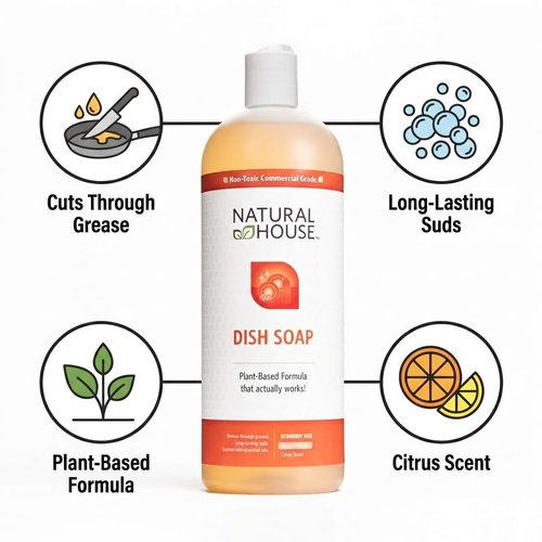 Natural House Scrubby - Probiotic Hand Dish Soap - Cuts Grease - Plant-Based Formula - Gentle on Hands - Citrus Scent - 32 oz