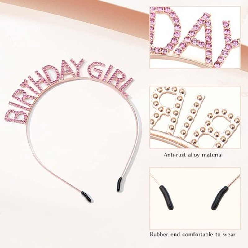 2Pcs Birthday Sash,Birthday Sash for Women Pink Birthday Girl Sash Glitter Birthday Sash and Tiara for Women Birthday Crowns for Women Happy Birthday Decorations Accessories Birthday Girl Headband