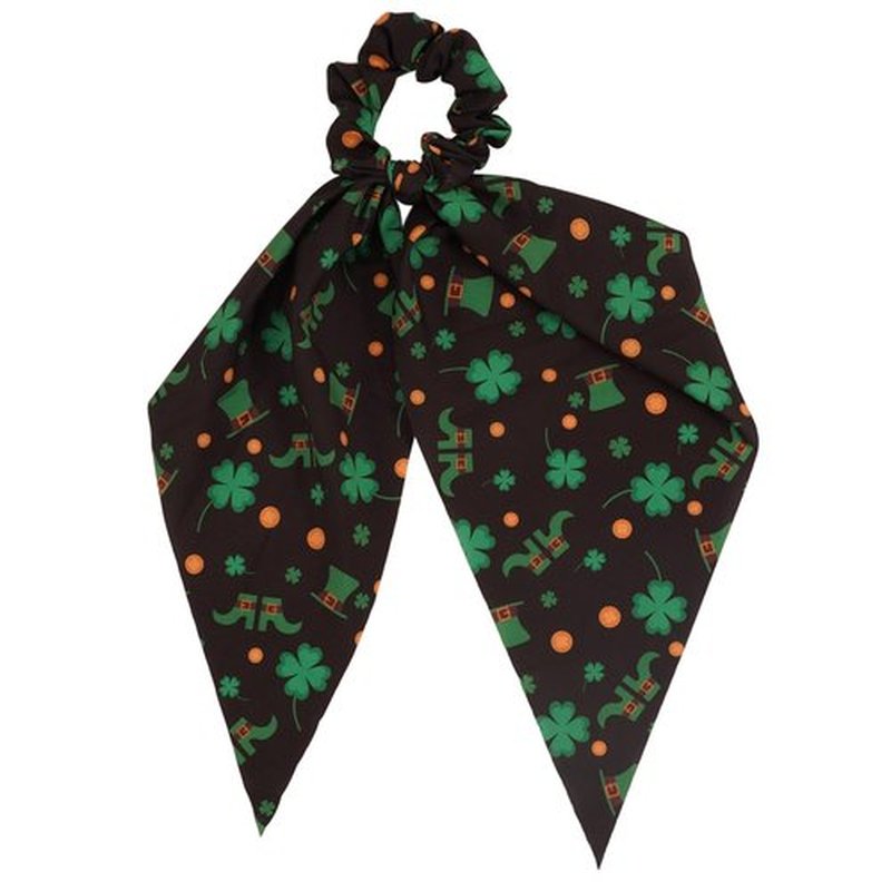 4-Piece St. Patrick's Day Hair Scrunchies Set, Shamrock Clover Bow Scrunchies with Long Tail, Chiffon and Silk Hair Accessories Hair Ties for Irish Theme Celebrations
