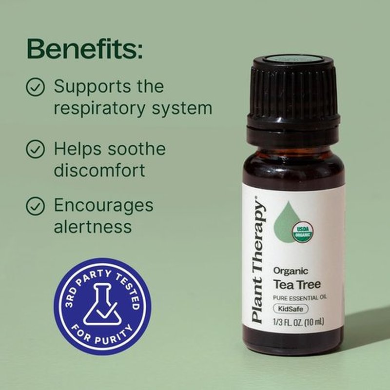 Plant Therapy Organic Tea Tree Oil - 100% Pure & USDA Certified Organic for Skin, Hair & Toenails | 10 mL (1/3 oz)