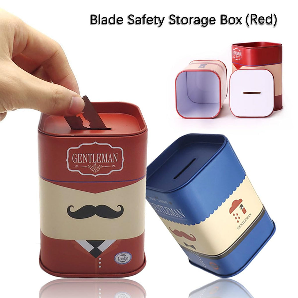 Razor Blade Disposal Container - Large Capacity Safety Blade Bank for Used Double Edge Safety Razors - Detachable Disposal Case with Beard Pattern for Barber Shops & Home, Reusable & Recyclable (Red)