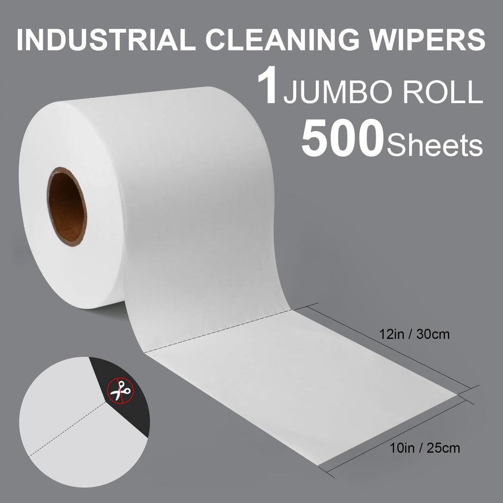 Synvicovan Jumbo Roll Industrial Cleaning Wipes, Super Absorbent Heavy Duty Cloths, White (1 Roll of 500 Sheets, 12"x 10" Each Sheet)