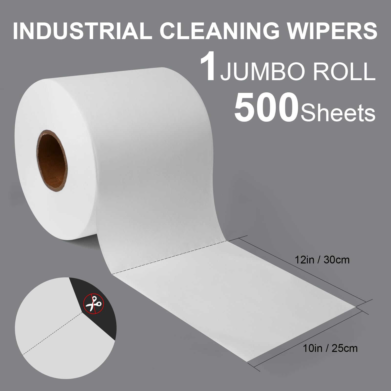 Synvicovan Jumbo Roll Industrial Cleaning Wipes, Super Absorbent Heavy Duty Cloths, White (1 Roll of 500 Sheets, 12"x 10" Each Sheet)