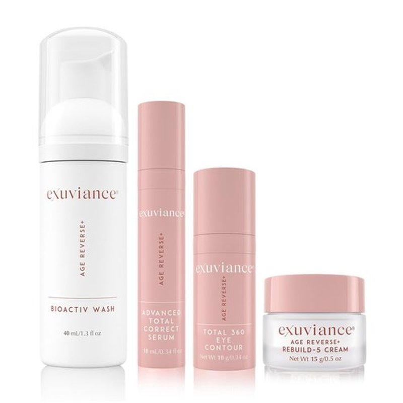 Exuviance Age Reverse+ Anti-Aging Skin Care Set | Mini Starter Kit for Wrinkles & Fine Lines - 4 Ct