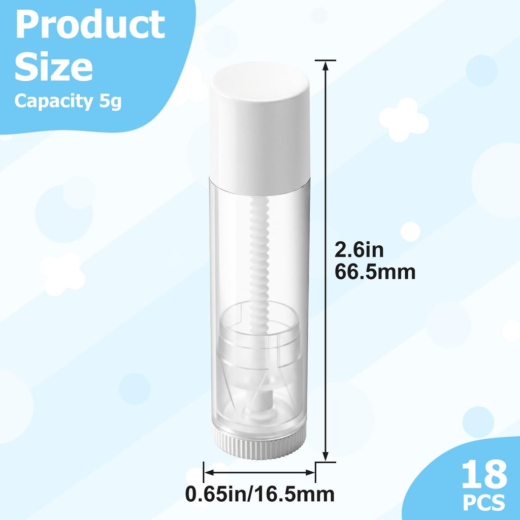 OIIKI 18pcs 5g Lip Balm Tubes, Empty Twist-up Lip Balm Container with Caps, Plastic Rotatable Refillable Lip Gloss Tubes for Homemade Chapsticks Lipsticks Deodorant Perfume- White