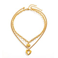 Angel Wings Loving Heart 14K Gold Plated Necklace Personality Hollow Heart Pendant Double-Deck Two Lobster Clasp Adjustable Extender
