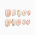 Sun&Beam Nails Handmade Press-on Short Round White Beige Gold 3D Mirror Pearl Design False Nail Tips 10 Pcs (#131 L)