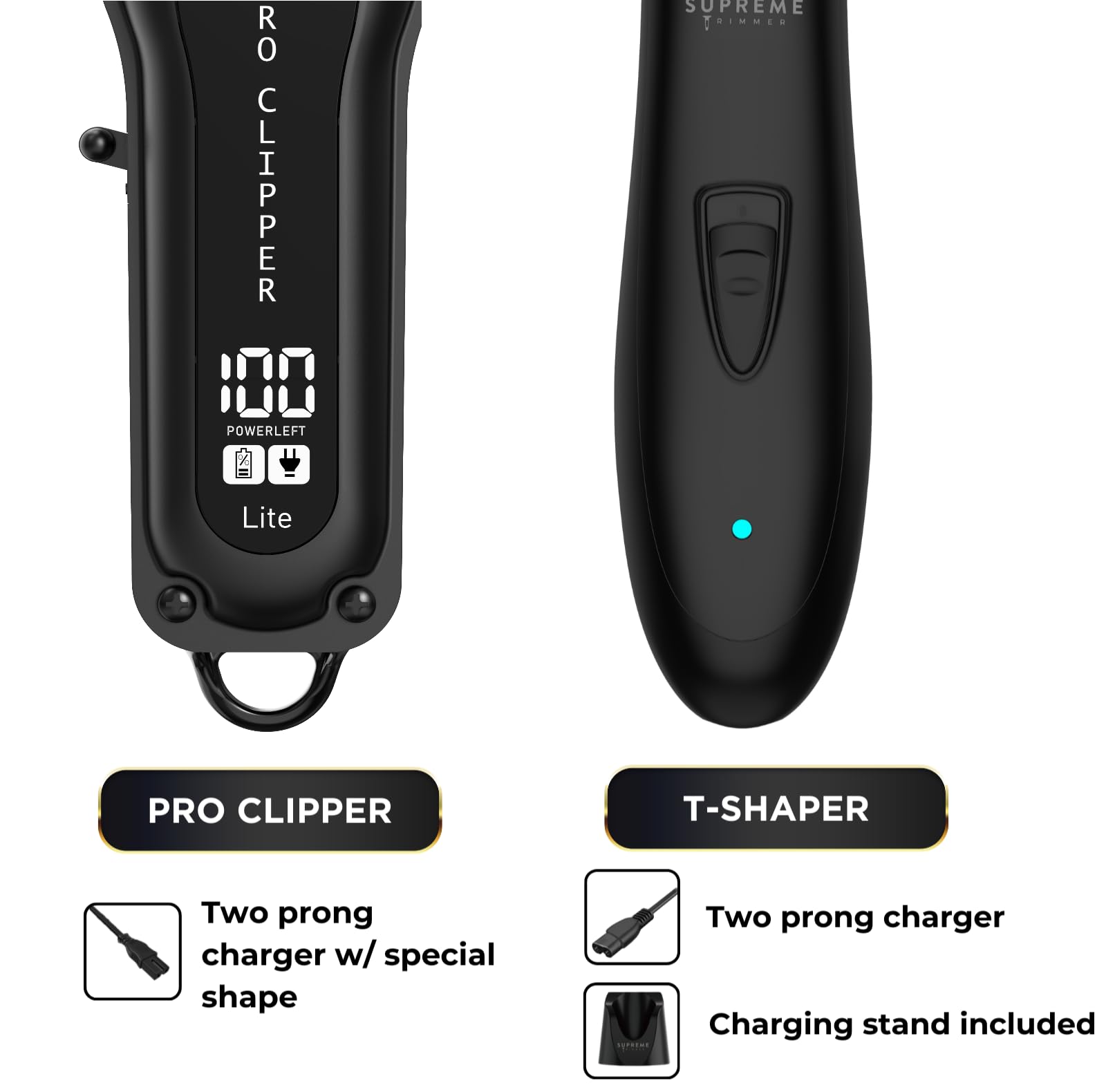 Supreme Trimmer Pro Clipper All Metal w/Taper Blade | 300 Min Run Time Professional Hair Clipper Set, Cordless Beard Trimmer | STC5030 Black