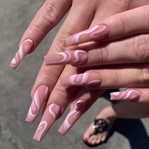 Long Matte Press on Nails Colorful Square Coffin Fake Nails Full Cover Acrylic False Nails for Women and Girls 96PCS