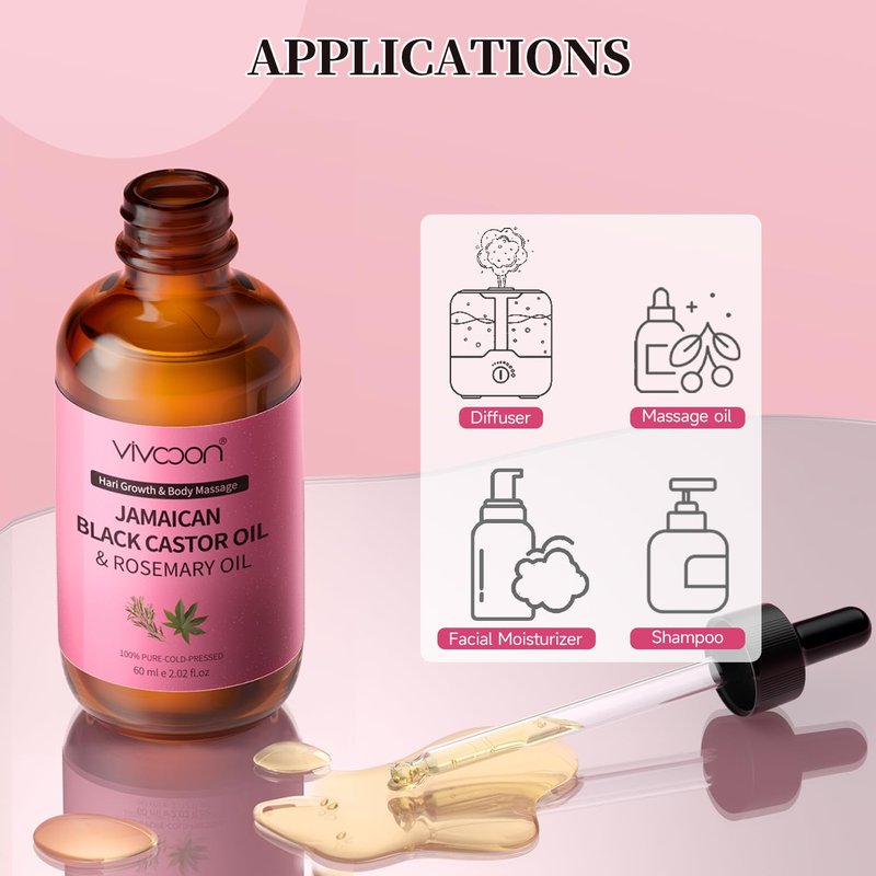 Vivccon Jamaican Organic Black Castor Oil with Rosemary, Cold Pressed,for Hair , Eyelashes and Eyebrows Growth,100% Natural & Pure