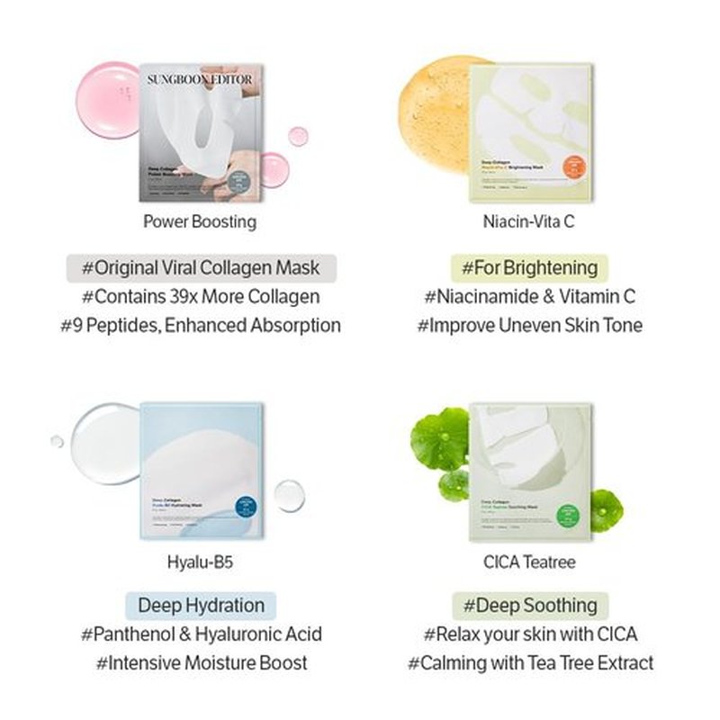 SUNGBOON EDITOR Deep Collagen Overnight Mask Hydrating Mask for Glass Skin, Wrinkle Care, Firming & Pore Refining 2,160,000PPB Collagen + 9 Peptides Korean Skincare, 4ea Gifts for Women